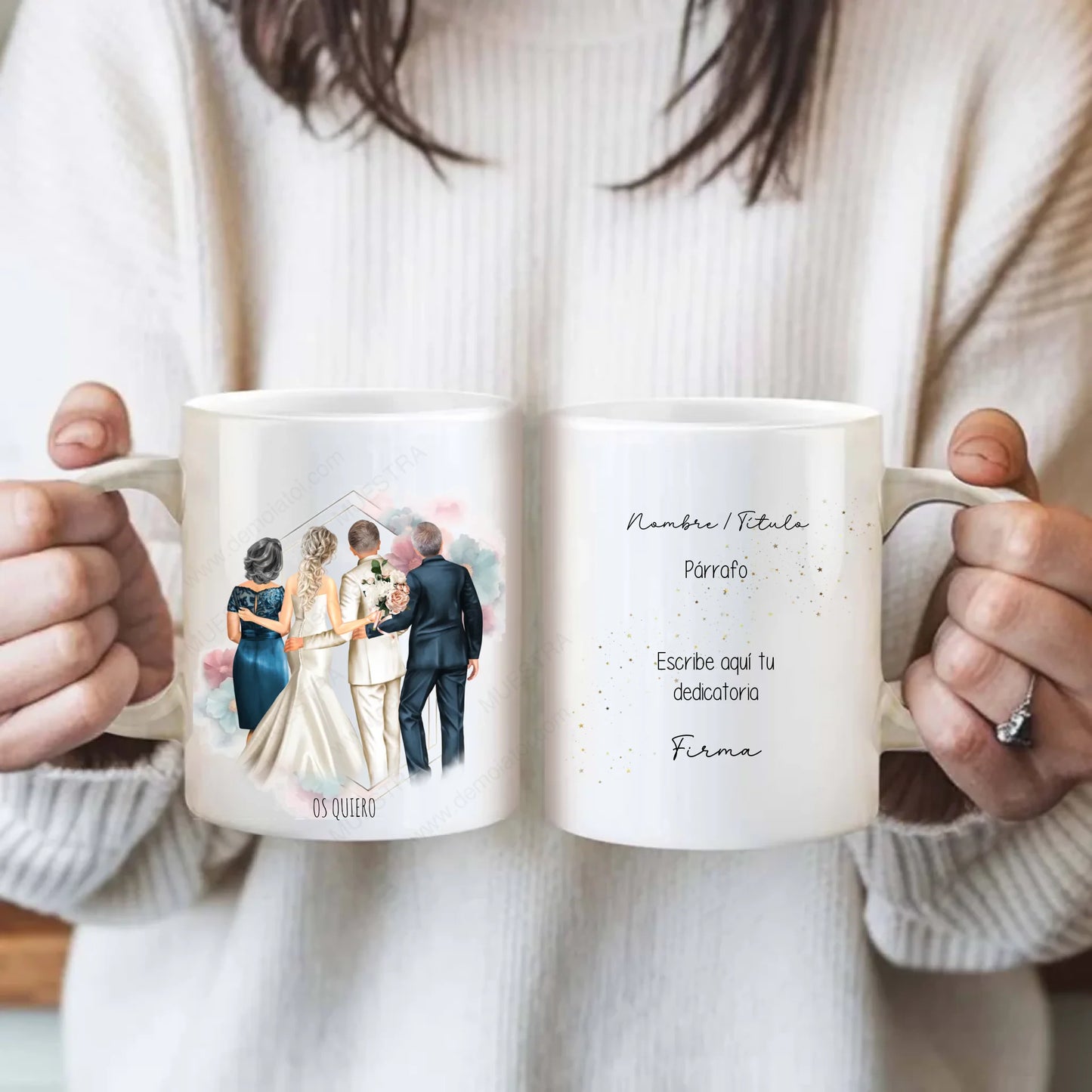 Taza personalizada familia de los novios con dedicatoria