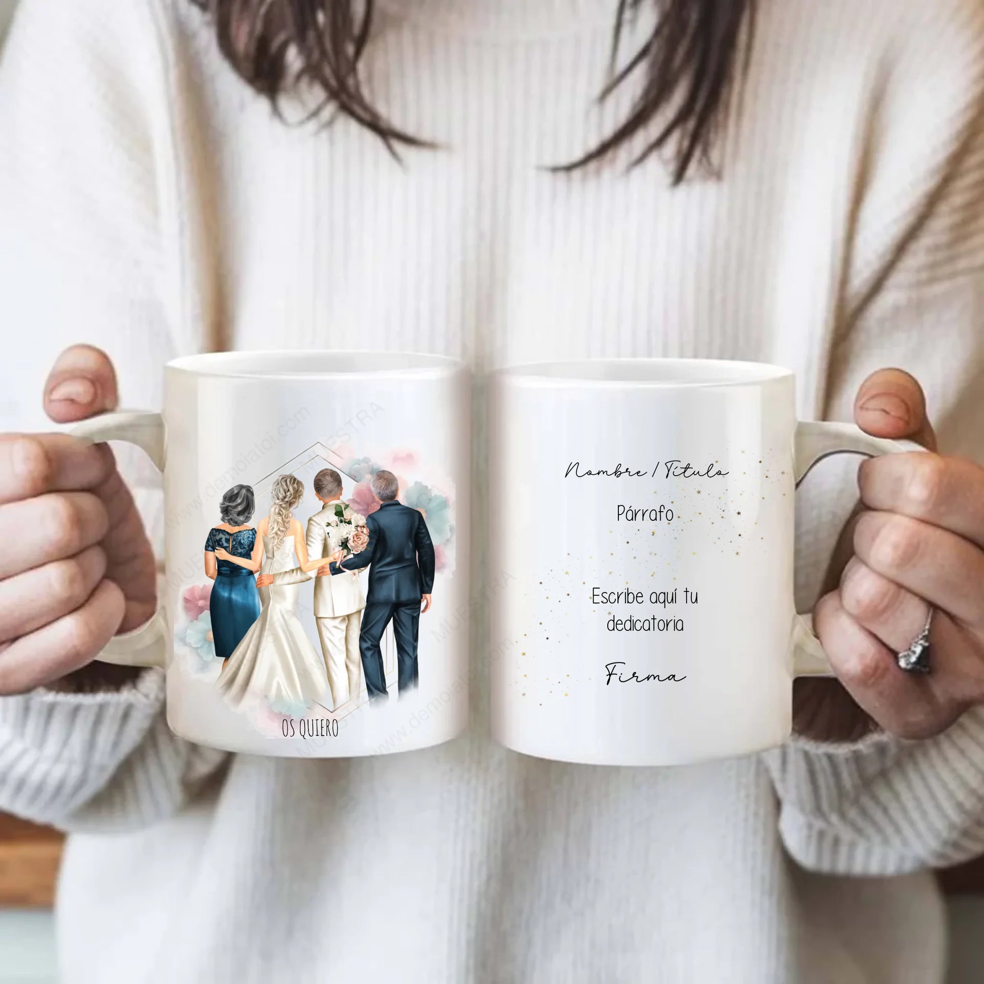 Taza personalizada familia de los novios con dedicatoria
