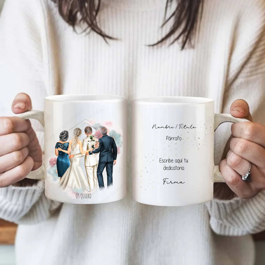 Taza personalizada familia de los novios con dedicatoria