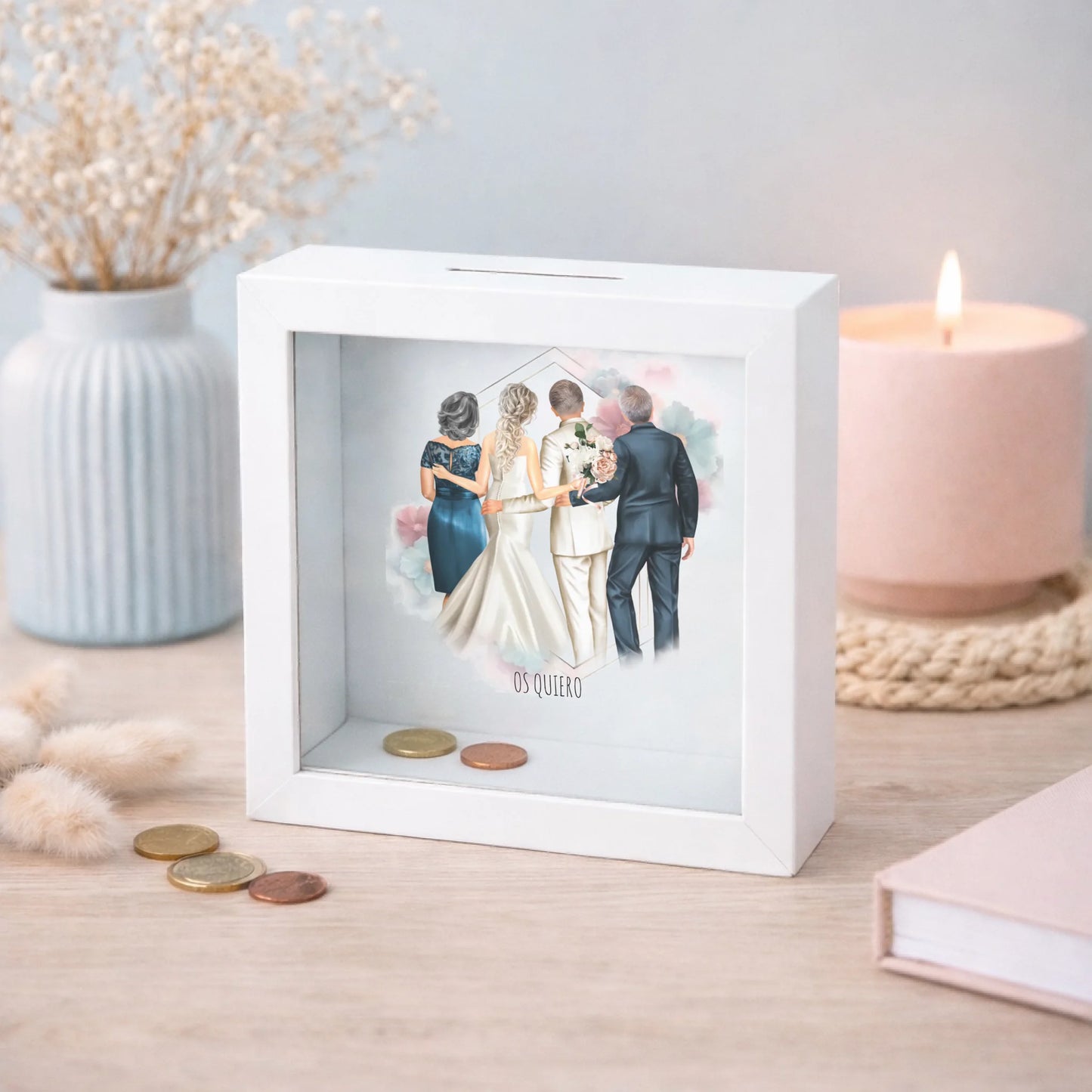 Hucha personalizada con ilustración de boda