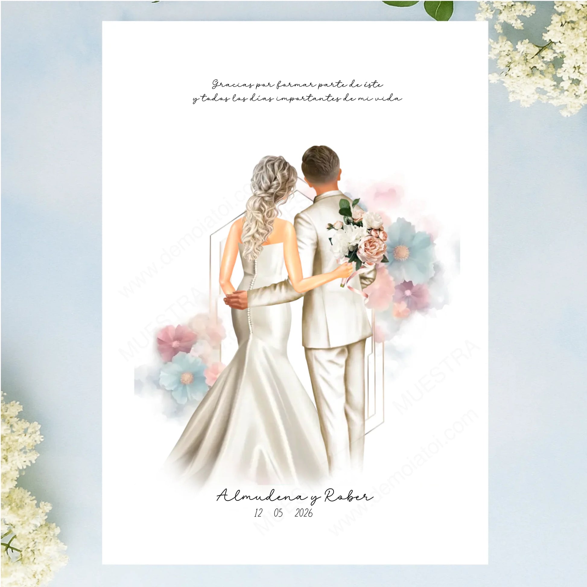 Lámina personalizada ilustración boda novios