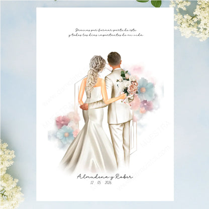 Lámina personalizada ilustración boda novios