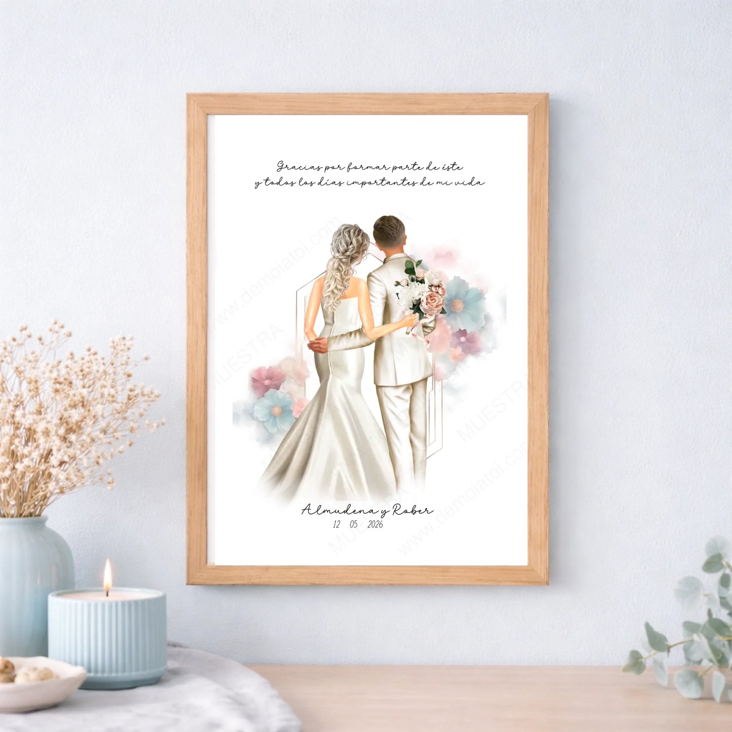 Regalo original boda con dibujo novios editable