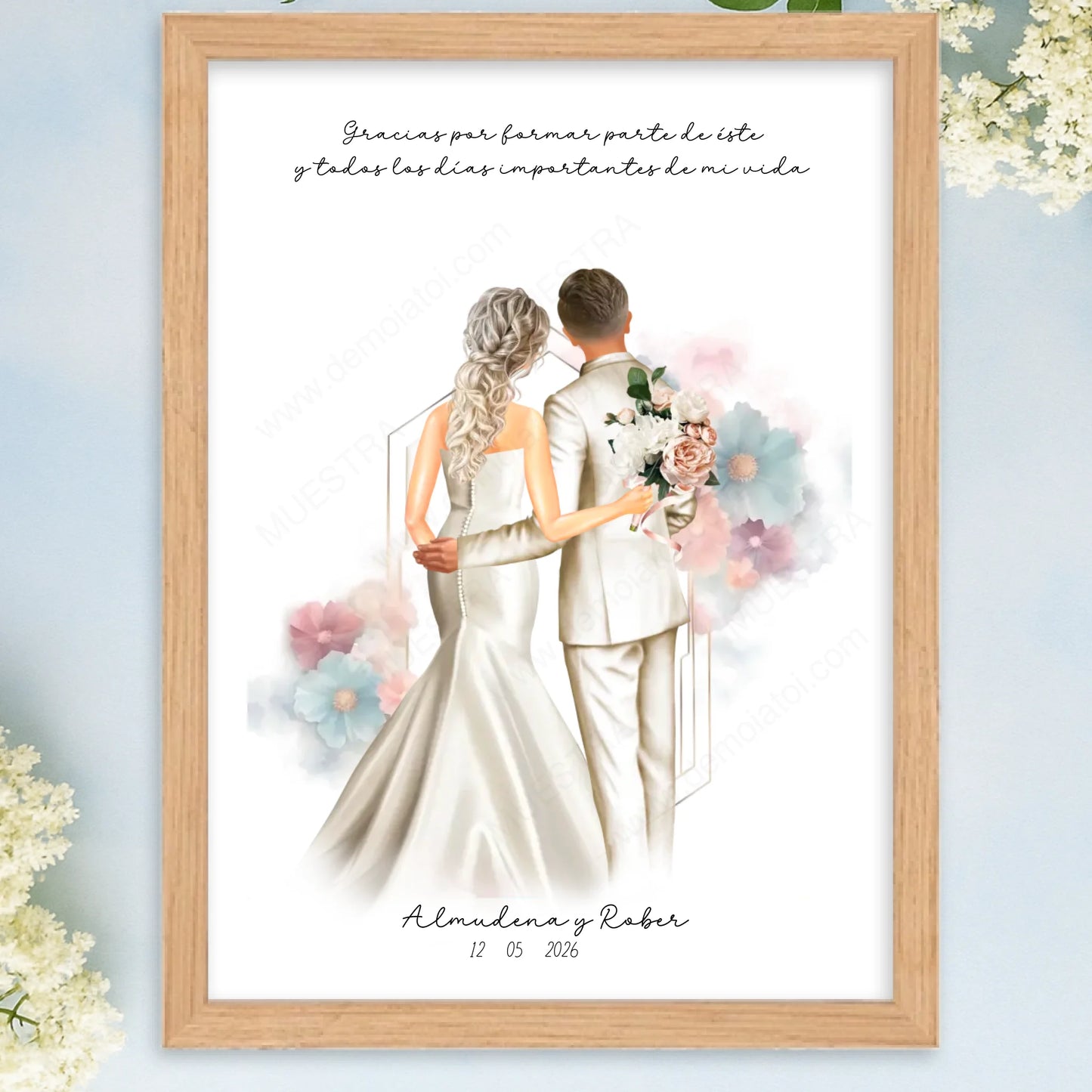 Cuadro personalizado ilustración personalizada boda