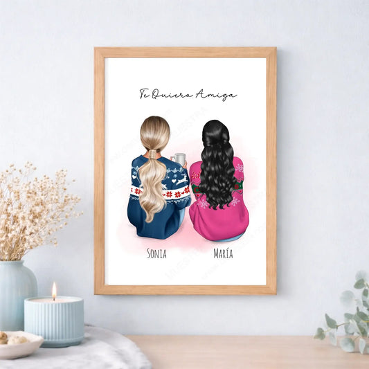 Cuadro o lámina personalizada para amigas con nombre – Regalo con ilustración de invierno