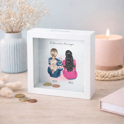 Hucha personalizada para amigas y hermanas con nombre – Regalo con ilustración de invierno