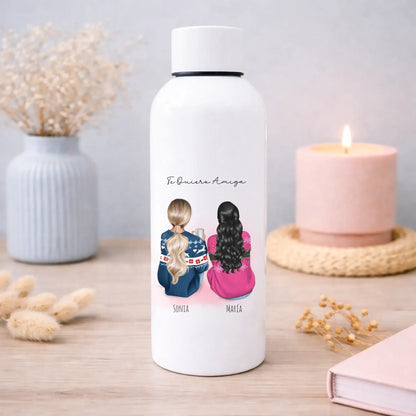Botella termo personalizada para amigas y hermanas con nombre – Regalo con ilustración de invierno