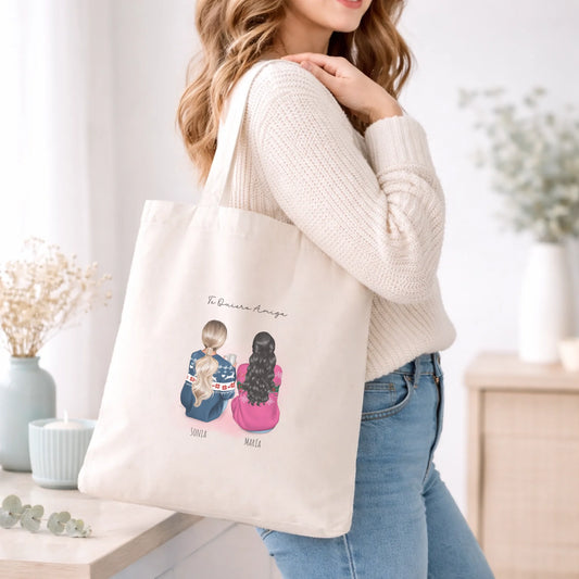 Bolsa tote personalizada para amigas y hermanas con nombre – Regalo con ilustración de invierno