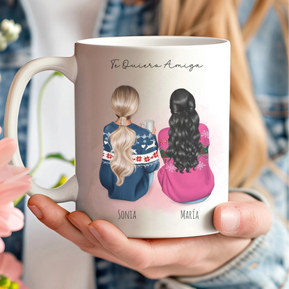 Taza personalizada para amigas y hermanas invierno – Regalo con ilustración y nombre