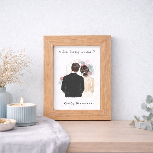 Cuadro o lámina personalizada para novios y “los siguientes” – Regalo original de boda con ilustración y nombre