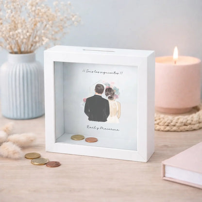 Hucha personalizada boda | Regalo original para los siguientes en casarse con ilustración