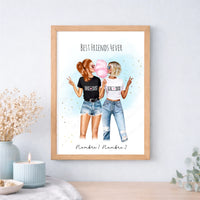 Cuadro o lámina personalizada amigas estilo nube de azúcar – Regalo con ilustración y nombre