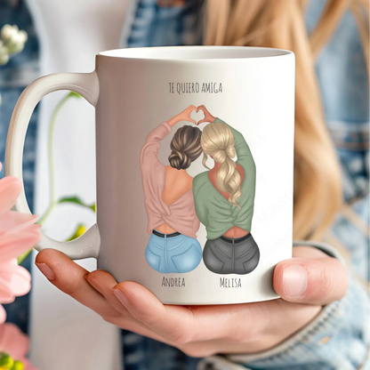 Taza personalizada mejores amigas | Con nombre e ilustración | Regalo especial
