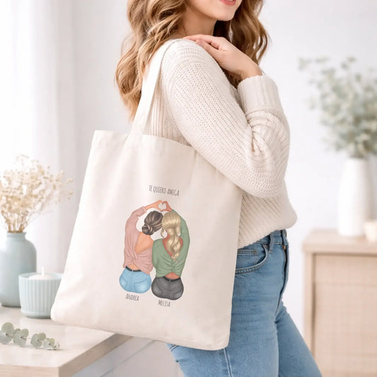 Totebag Personalizada Amigas y Hermanas Haciendo Corazón