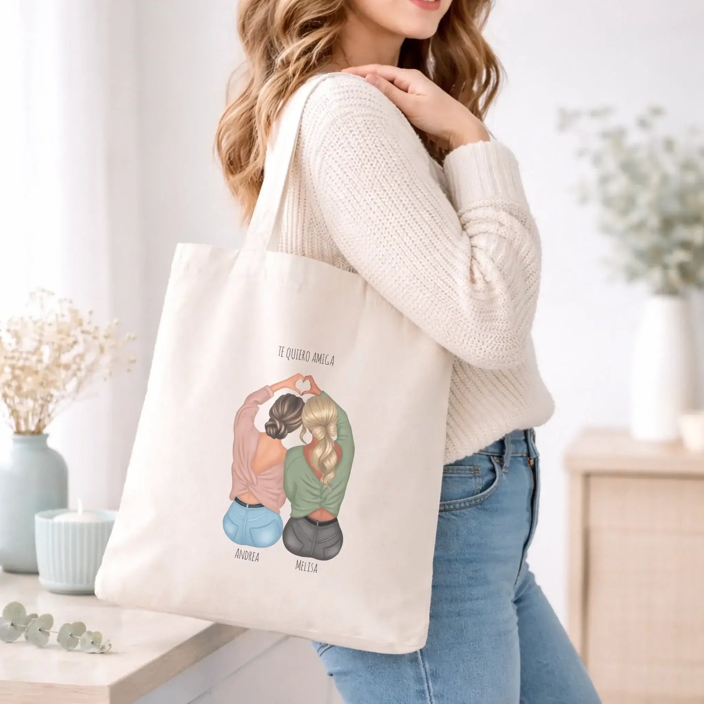 Bolsa tote personalizada amigas | Regalo con ilustración y corazón