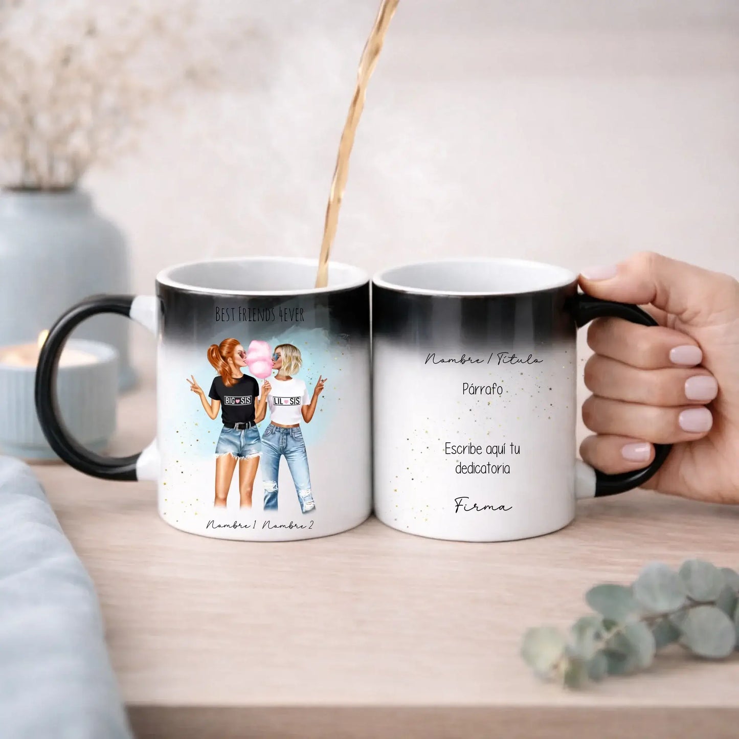 Taza mágica personalizada mejores amigas con dedicatoria