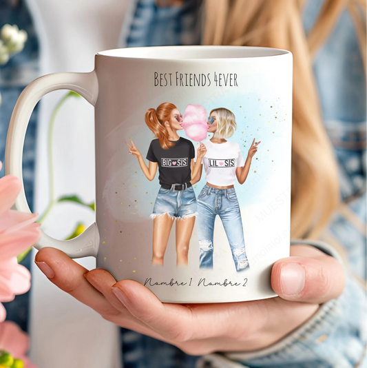 Taza personalizada para amigas y hermanas con nombre – Regalo original con ilustración
