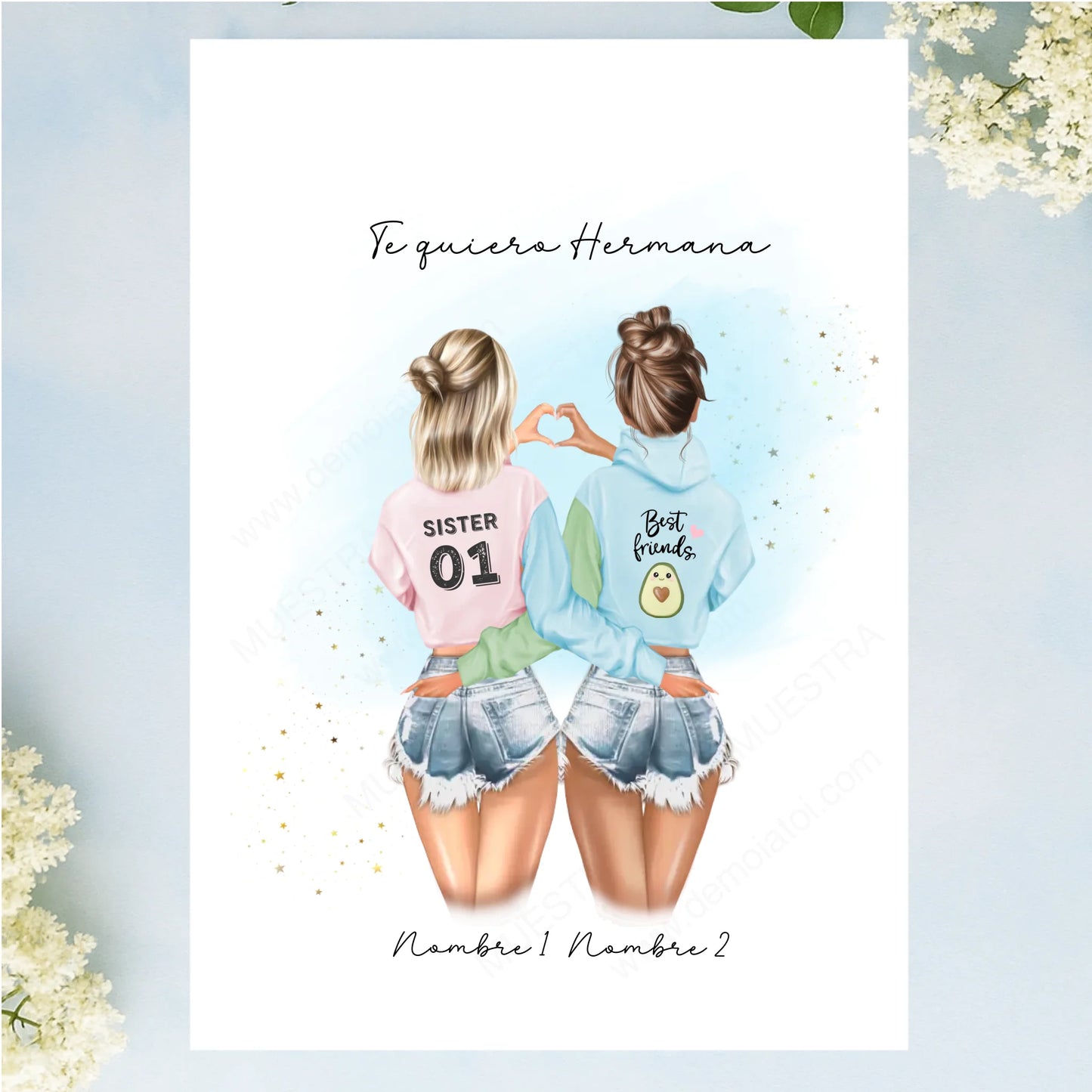 Lámina personalizada con ilustración mejores amigas y hermanas como regalo original