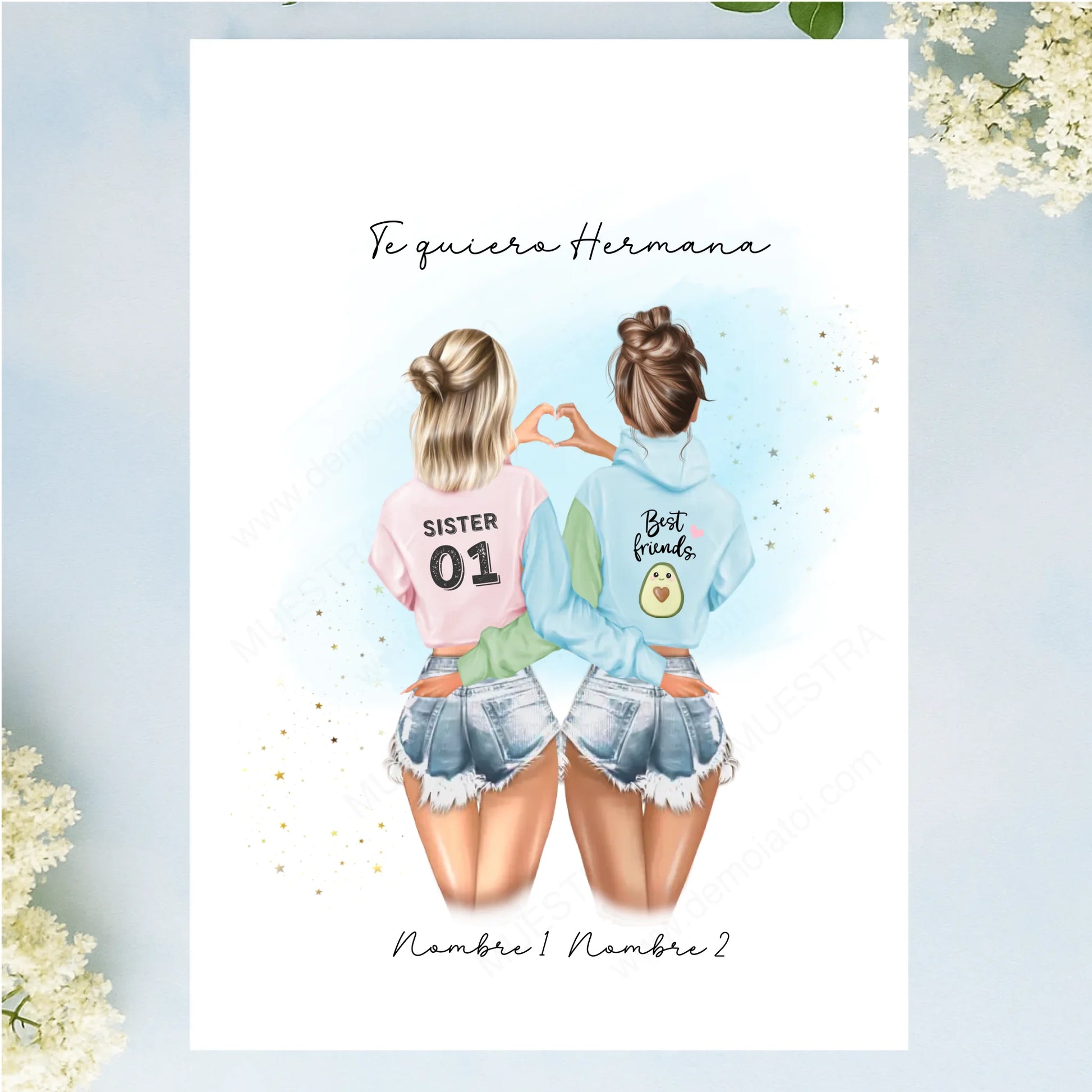 Lámina personalizada con ilustración mejores amigas y hermanas como regalo original