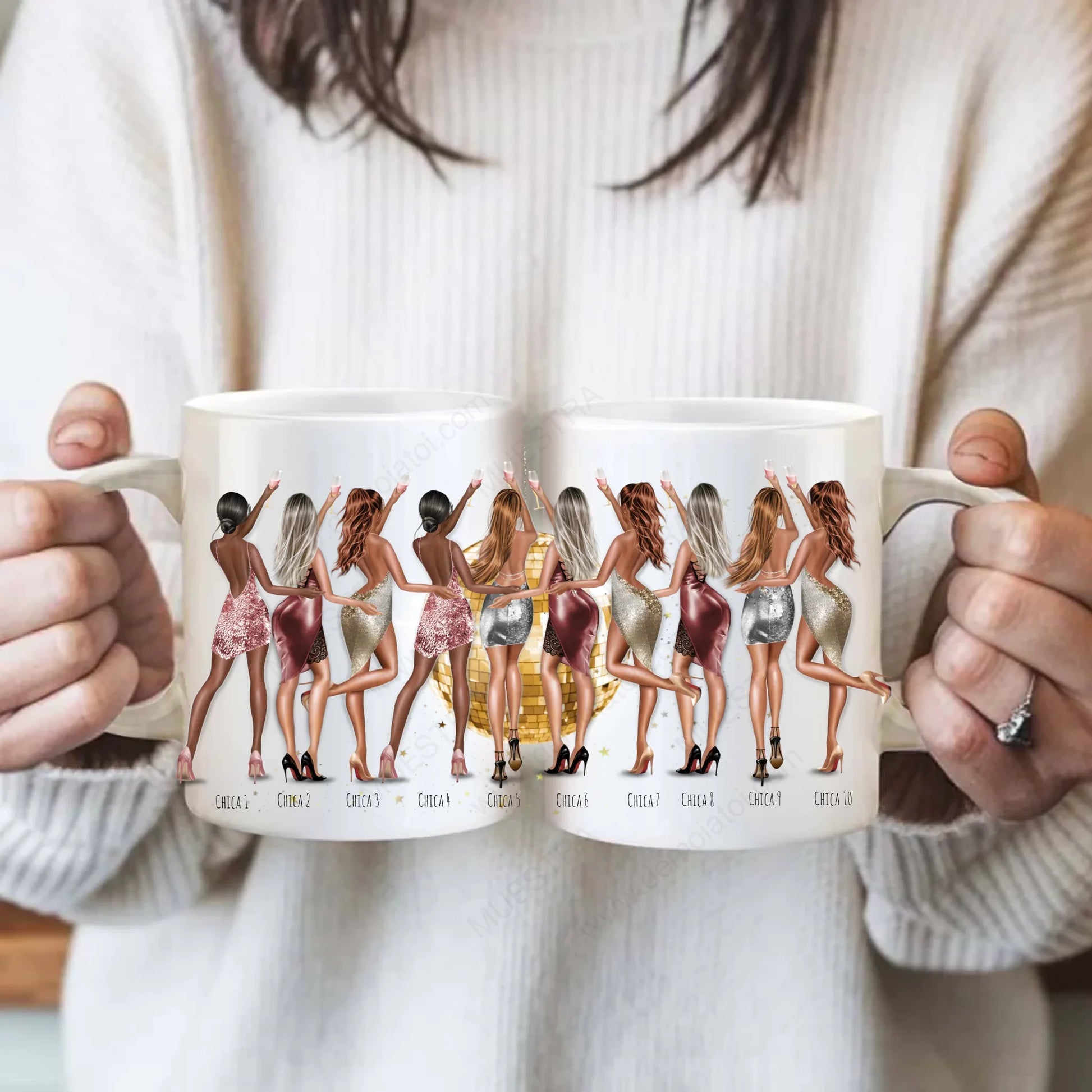 taza personalizada grupo de amigas con ilustración