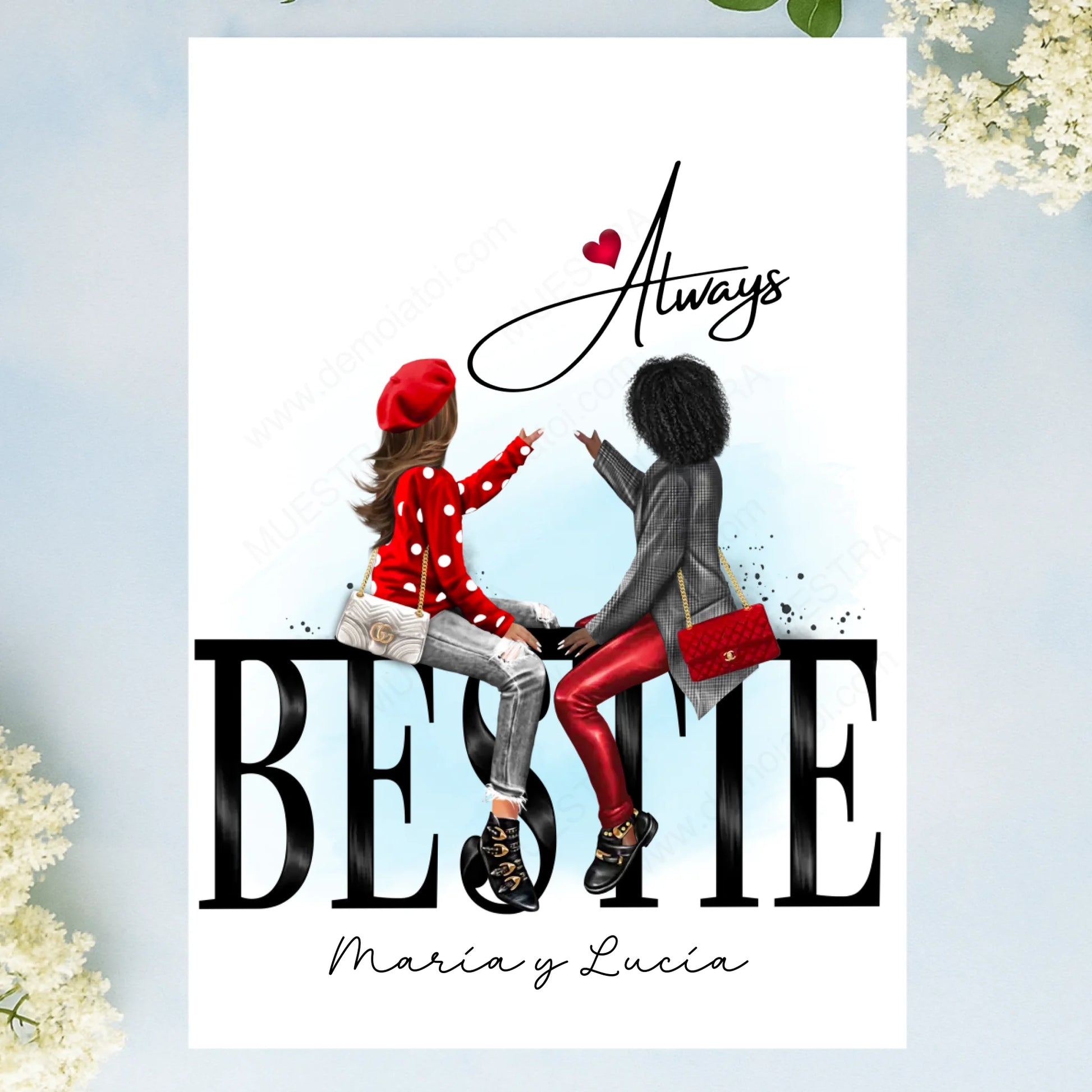Lámina personalizada como regalo original para amigas con ilustración
