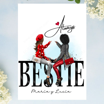 Lámina personalizada como regalo original para amigas con ilustración