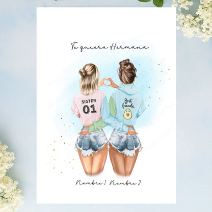 Lámina personalizada grande mejores amigas con dibujo editable y nombres