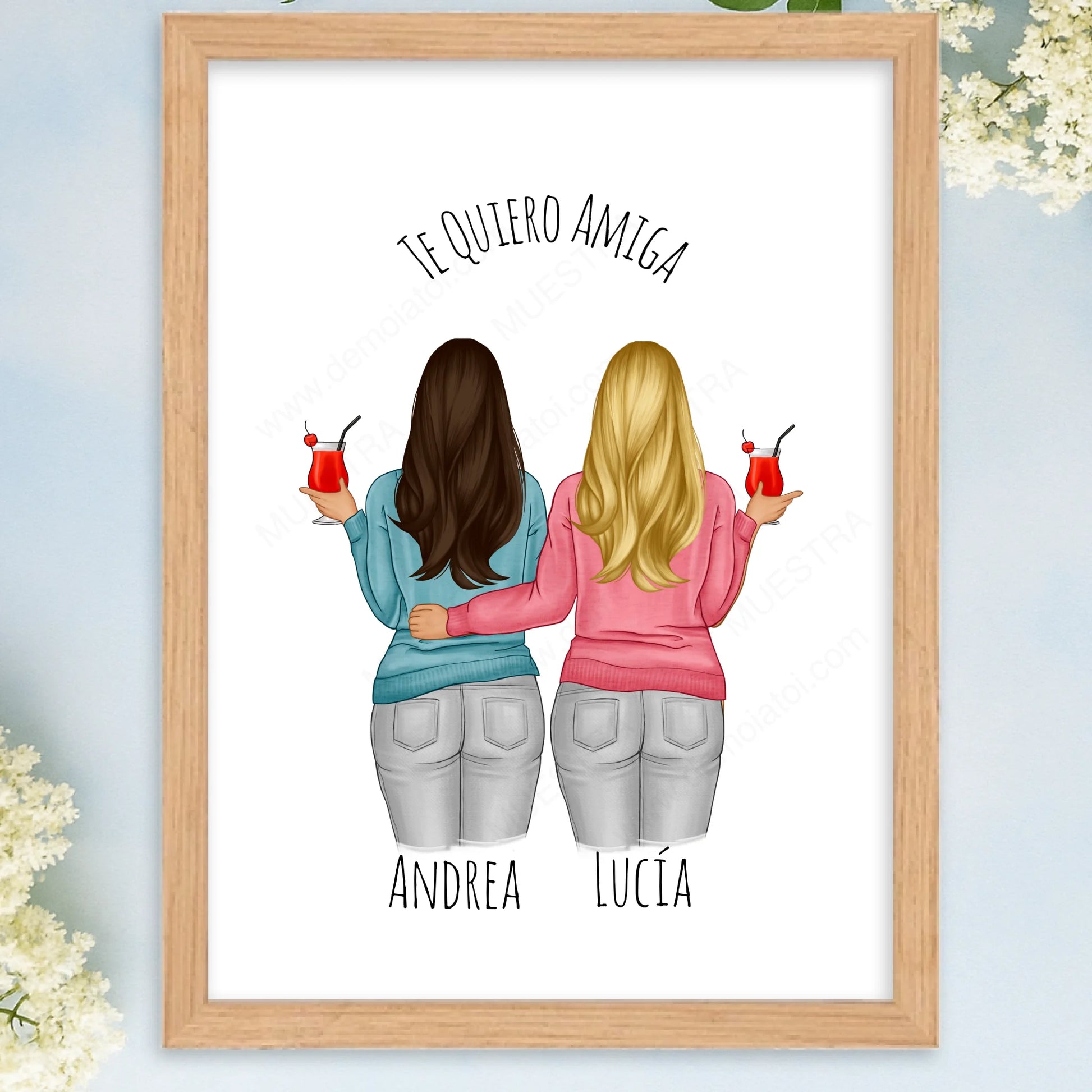 Cuadro personalizado con ilustración editable en vivo para mejores amigas y hermanas