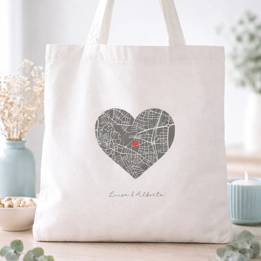 Bolsa tote personalizada con coordenadas GPS – Regalo romántico “Donde todo empezó”
