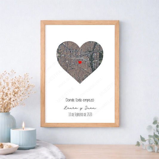 Cuadro personalizado con mapa de ubicación GPS – Regalo con coordenadas y nombre