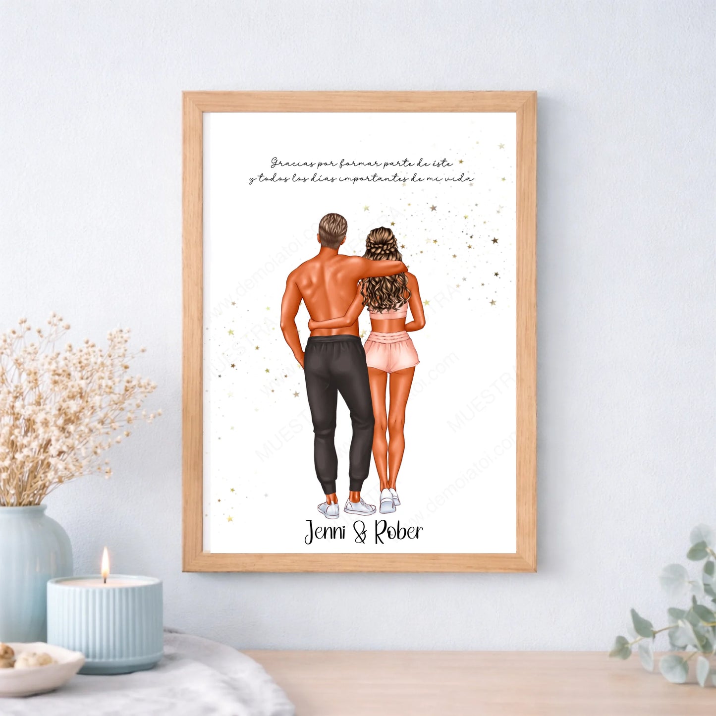 Lámina o cuadro personalizado pareja fitness – Regalo con ilustración deportiva y nombre