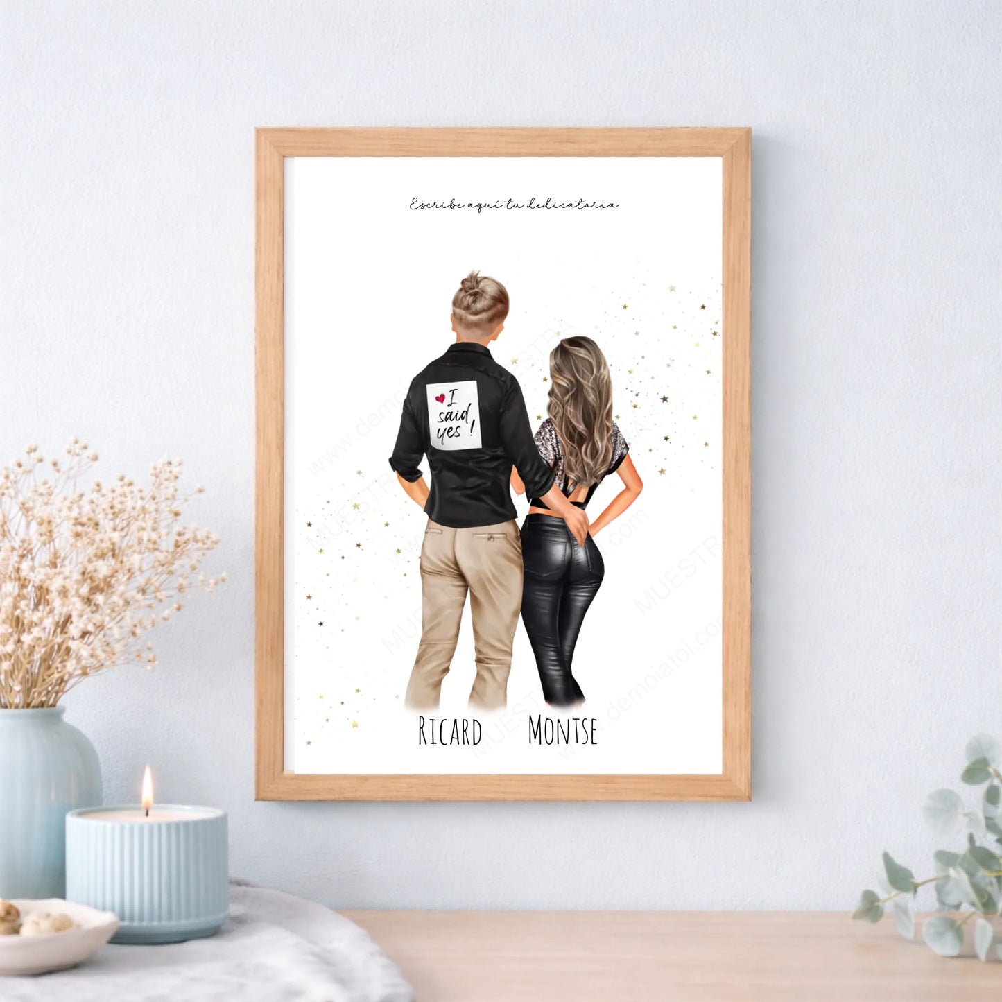 Lámina impresa parejas personalizada con ilustración