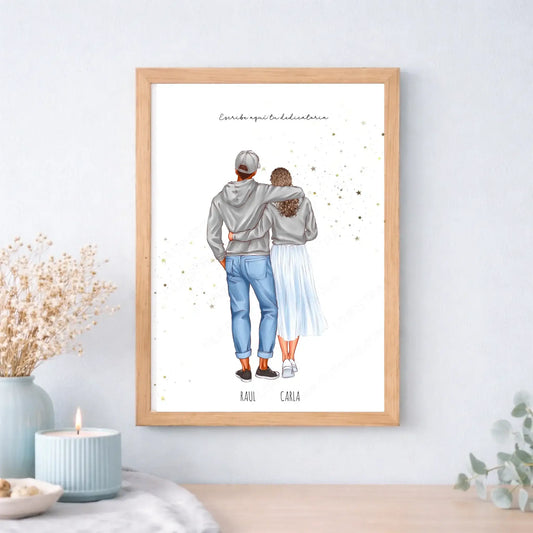 Ilustración personalizada de pareja casual en lámina o cuadro