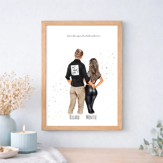 Ilustración personalizada de pareja casual en lámina o cuadro decorativo