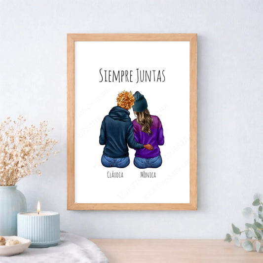 Ilustración personalizada de mejores amigas sentadas de espaldas