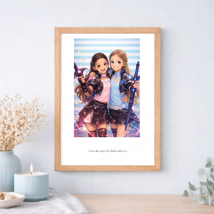 Taza o cuadro personalizado caricatura estilo K-pop warrior desde foto – Ilustración premium