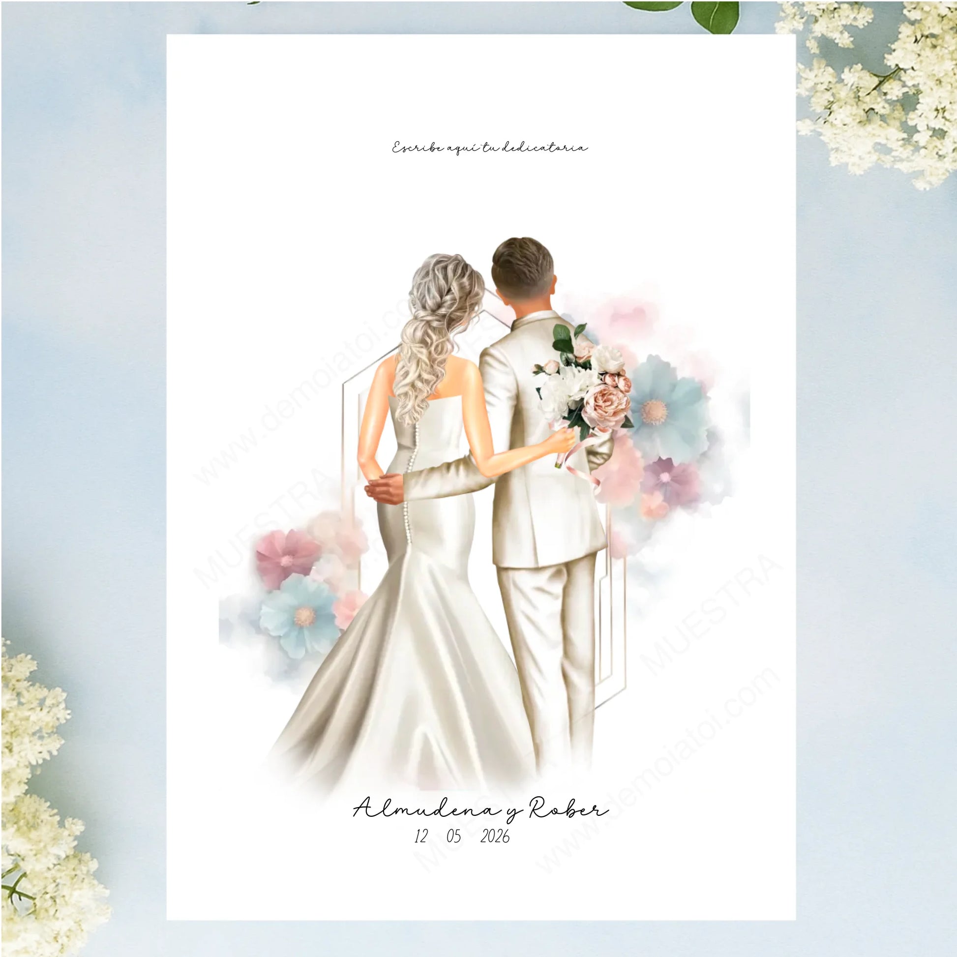 Lámina personalizada ilustración boda novios
