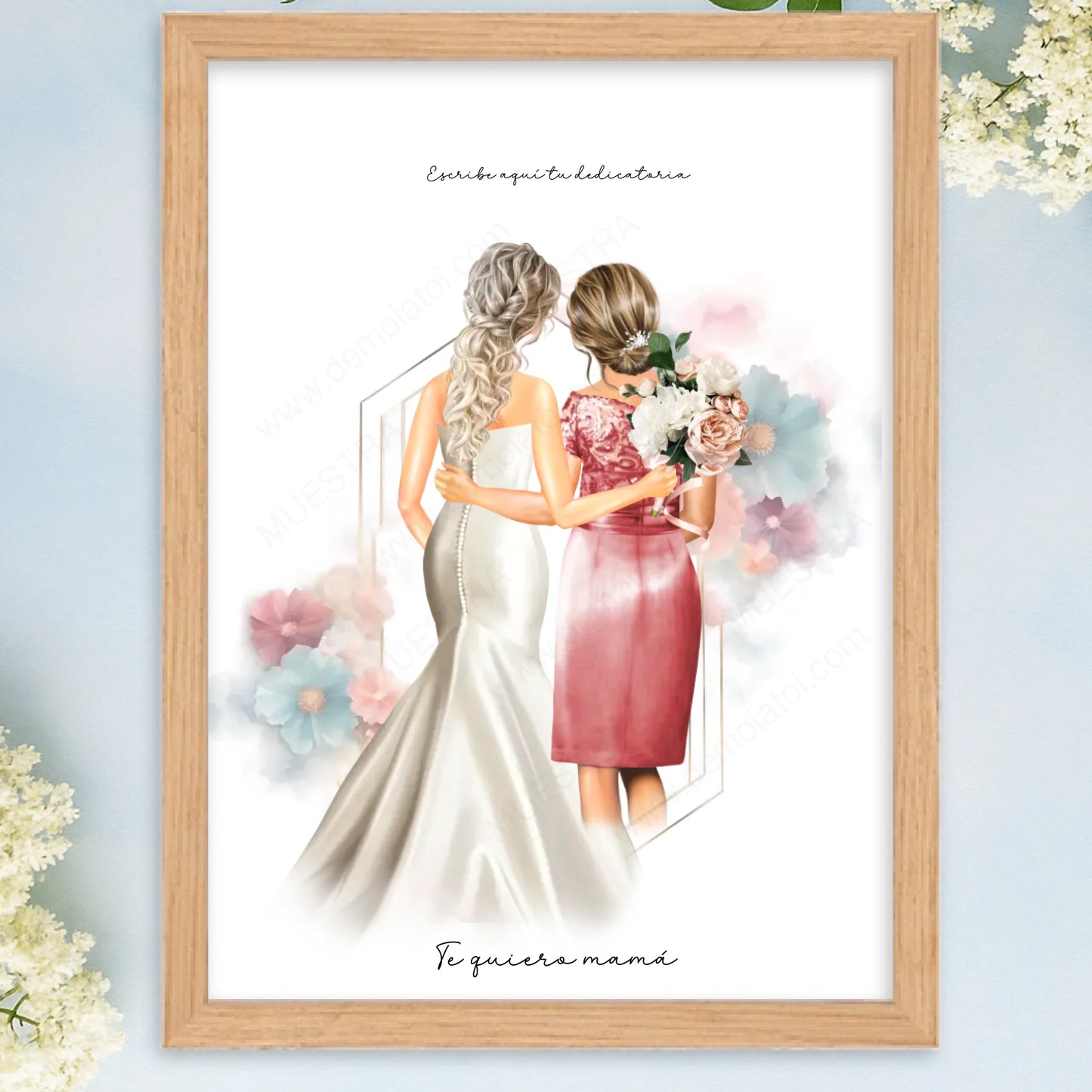 Cuadro personalizado con ilustración boda madre