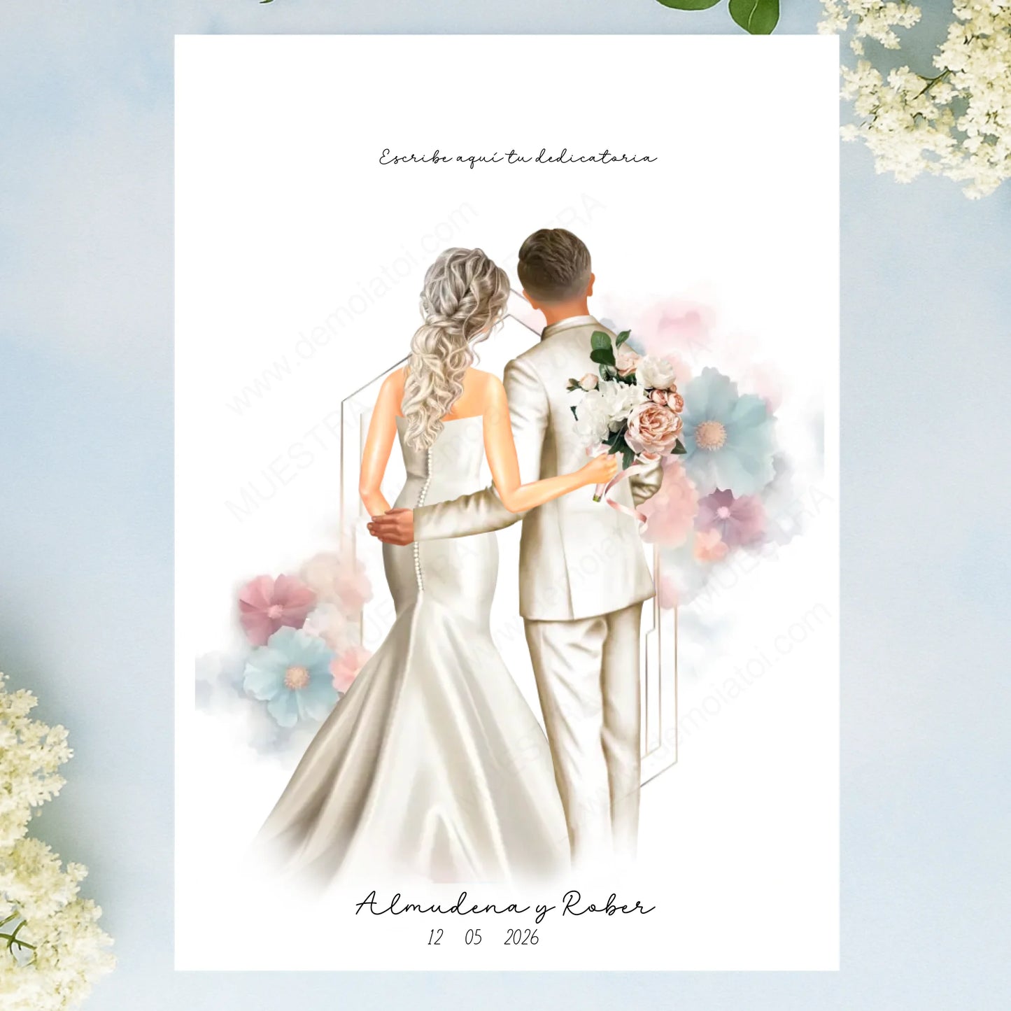 Ilustración personalizada boda novios