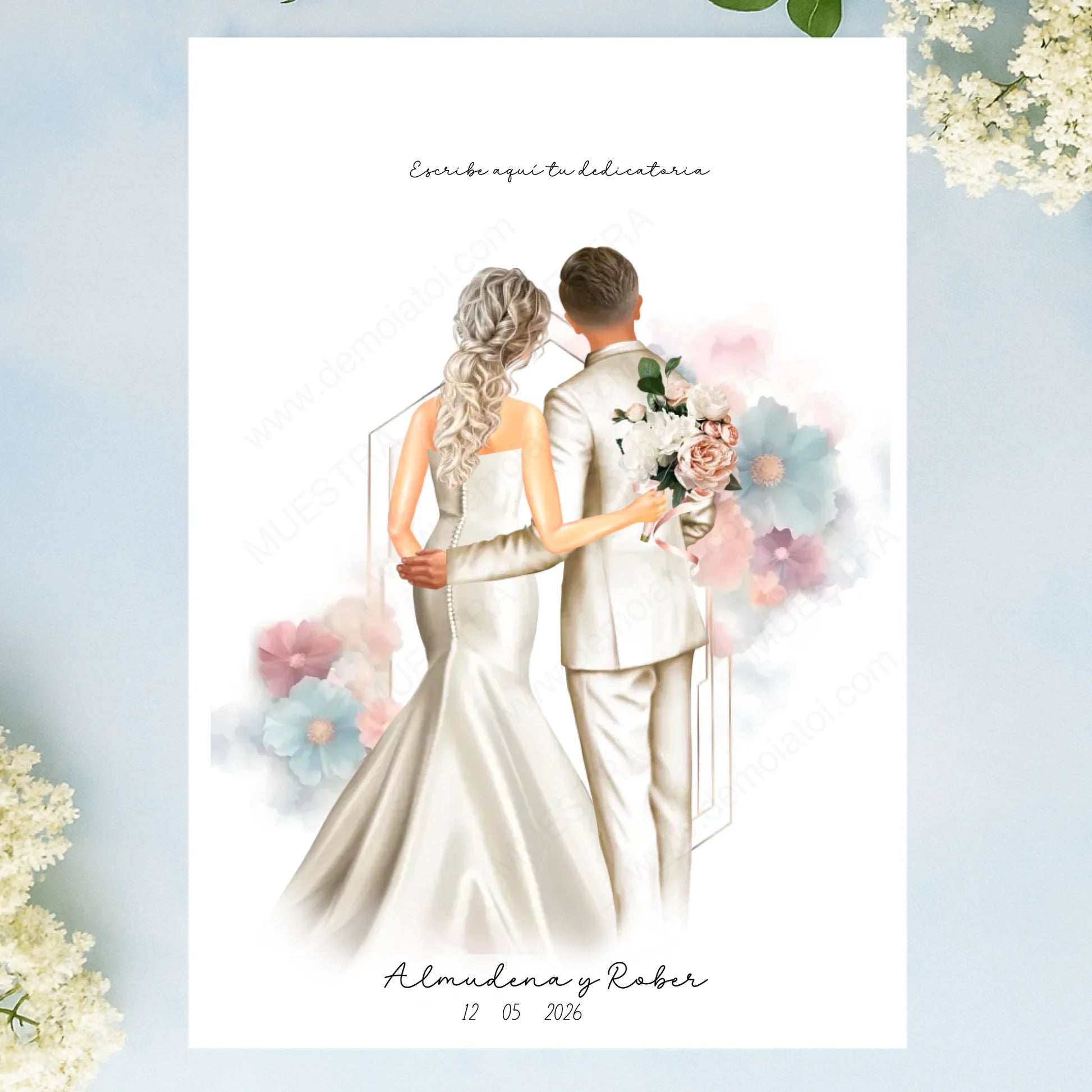 Ilustración personalizada boda novios