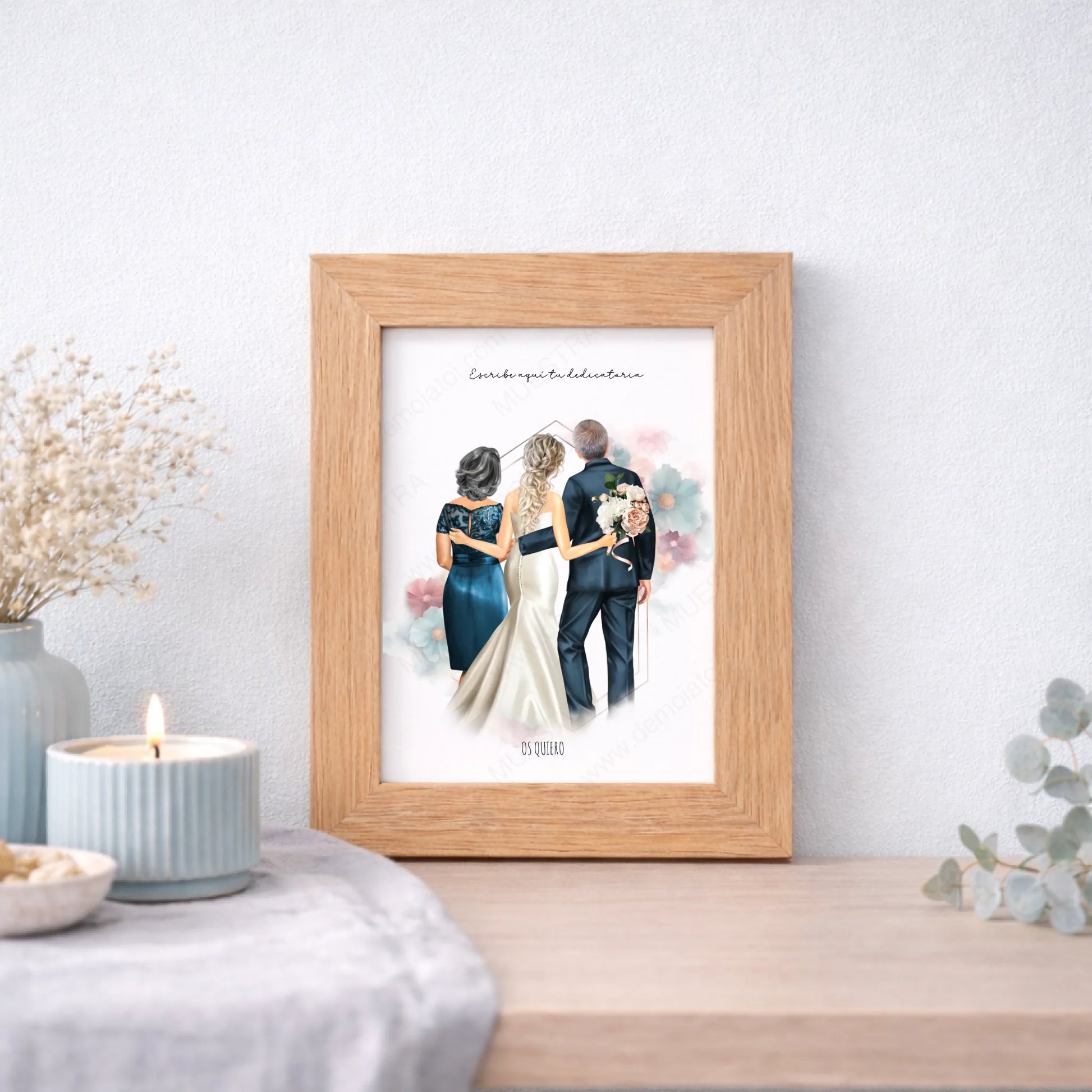 Cuadro personalizado con ilustración boda familia