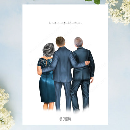 Lámina personalizada ilustración boda familiar