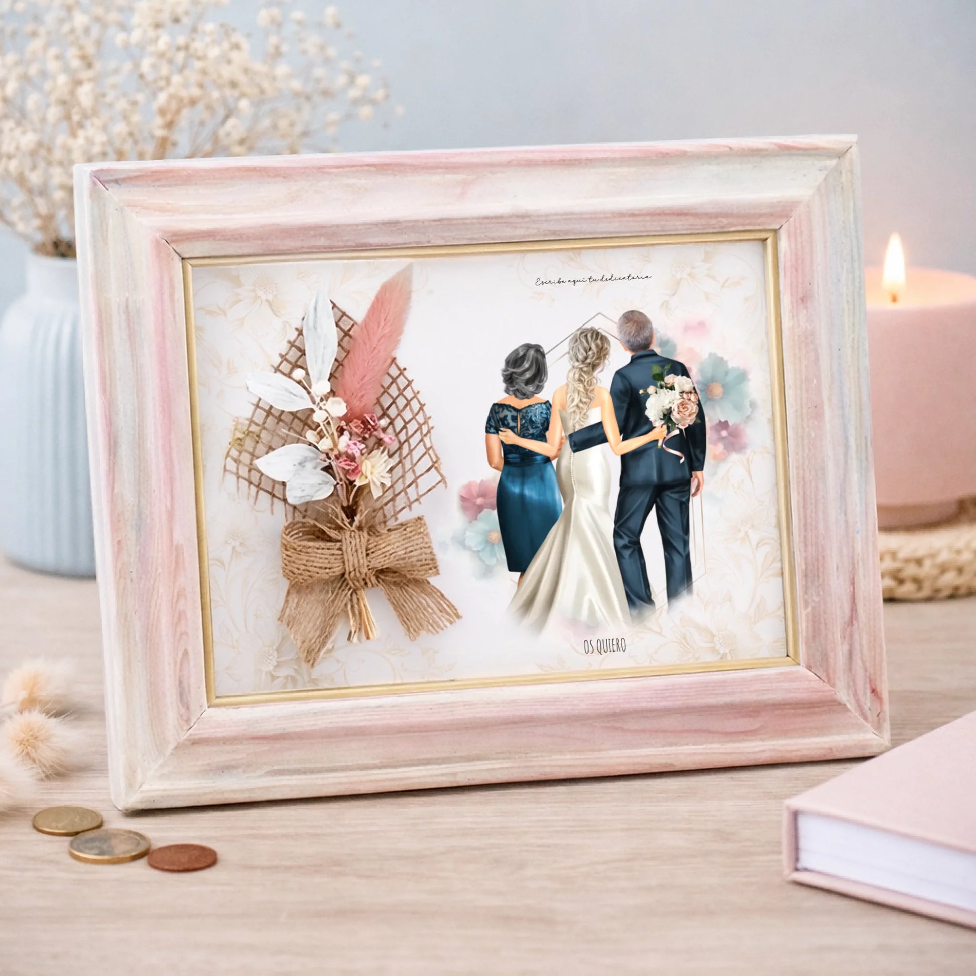 Marco con flores personalizado padres de novia boda