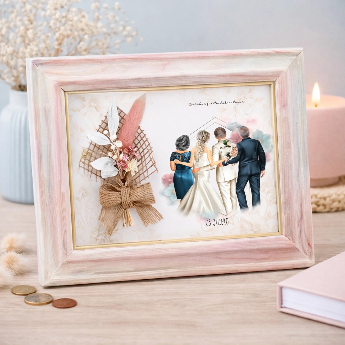 Marco con flores personalizado boda padres