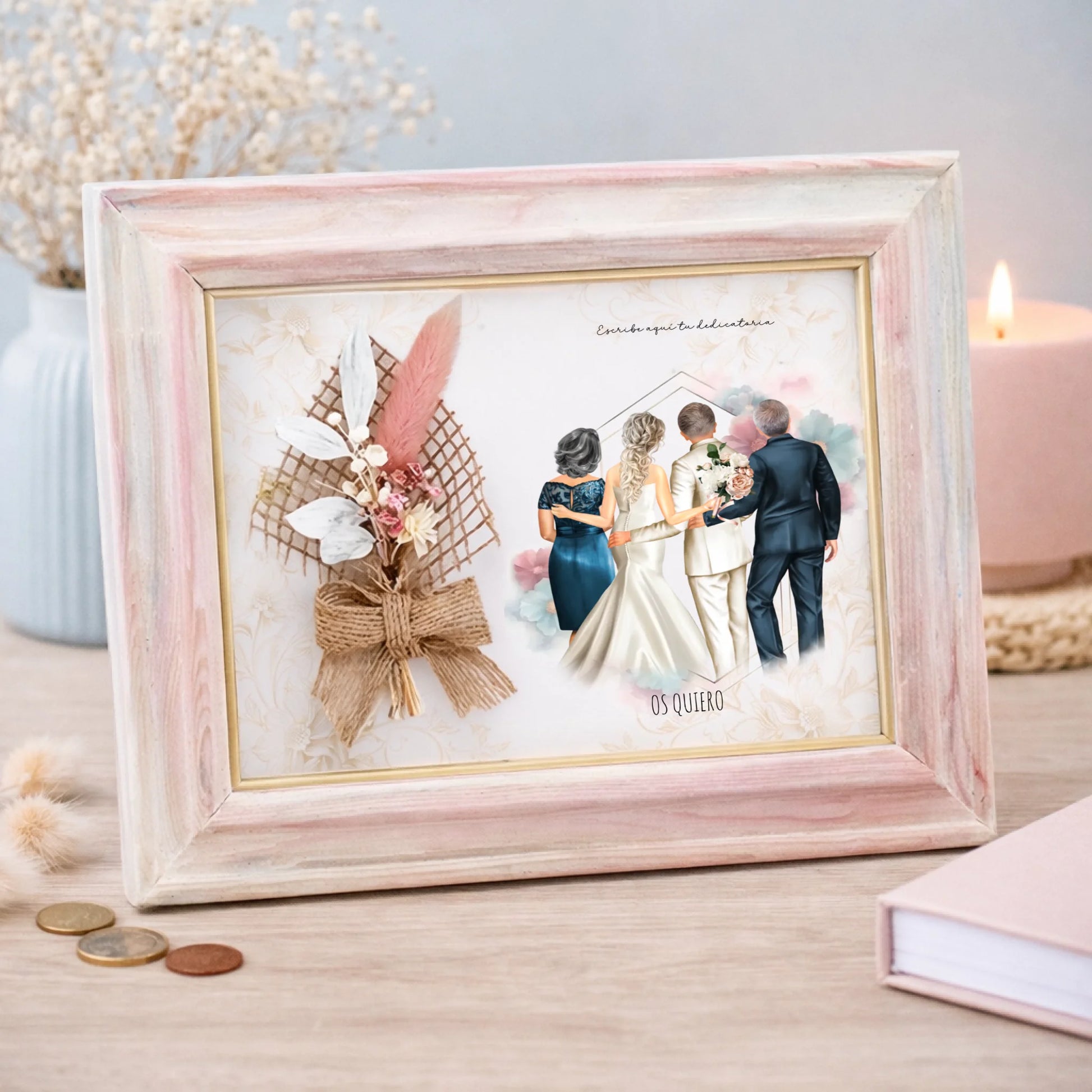 Marco con flores personalizado boda padres