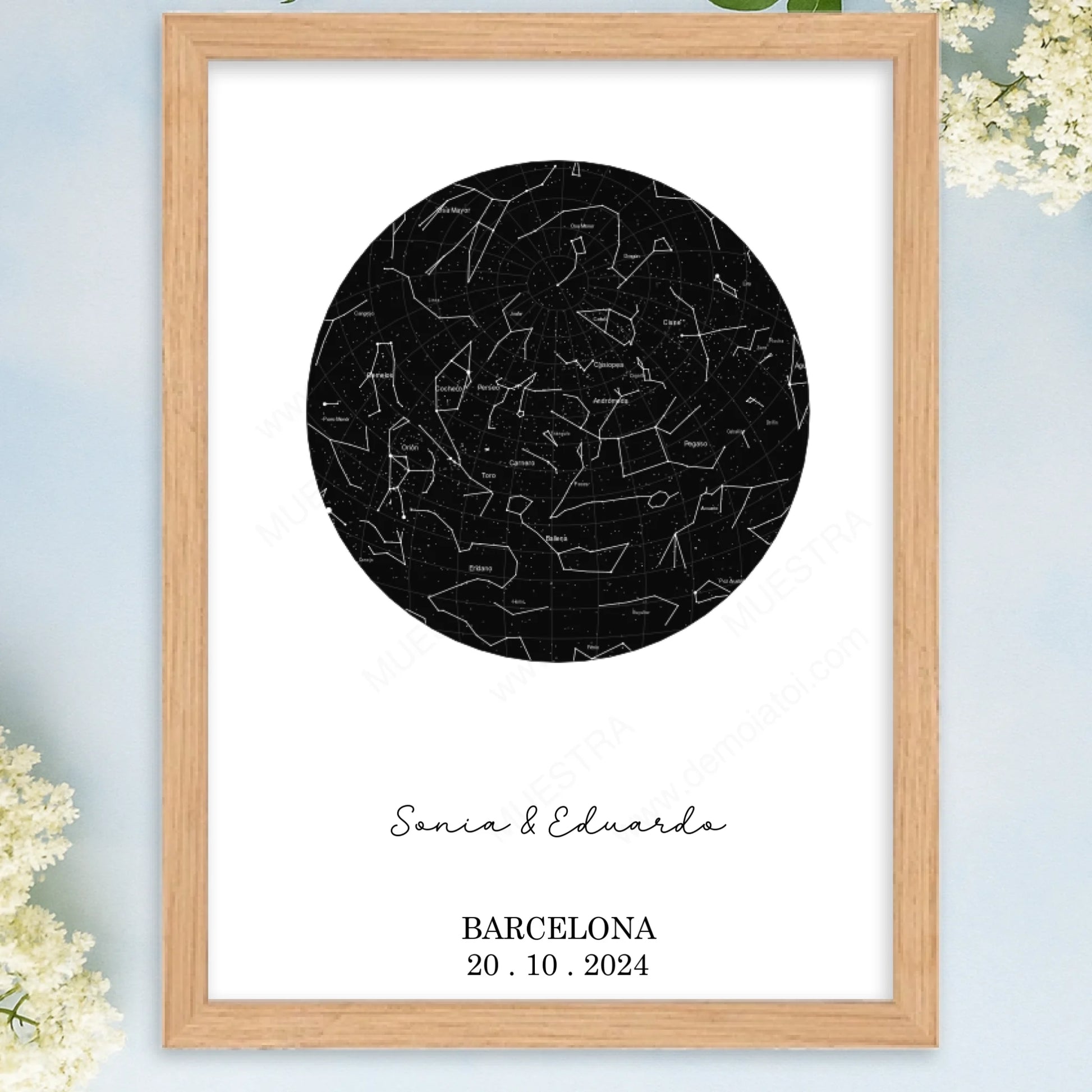 Cuadro personalizado regalo original nacimiento y cumpleaños con mapa estelar real