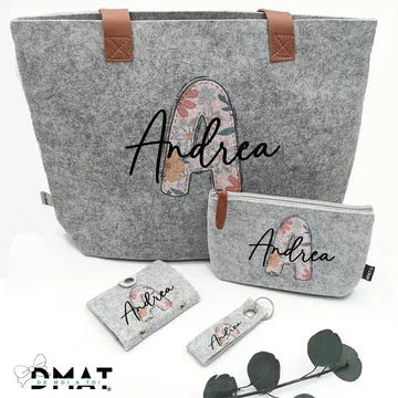 Set de regalo para mujer personalizado con nombre e inicial - Bolso neceser y tarjetero - De moi a toi