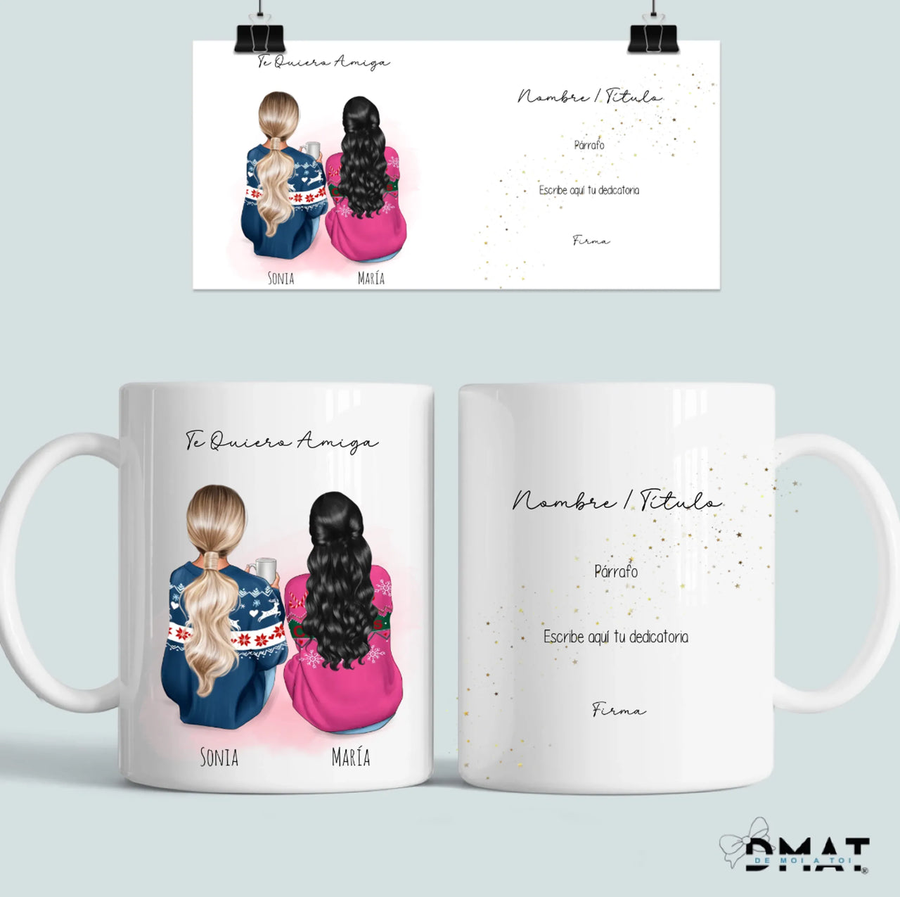 taza ilustración amigas con ropa de invierno para regalar