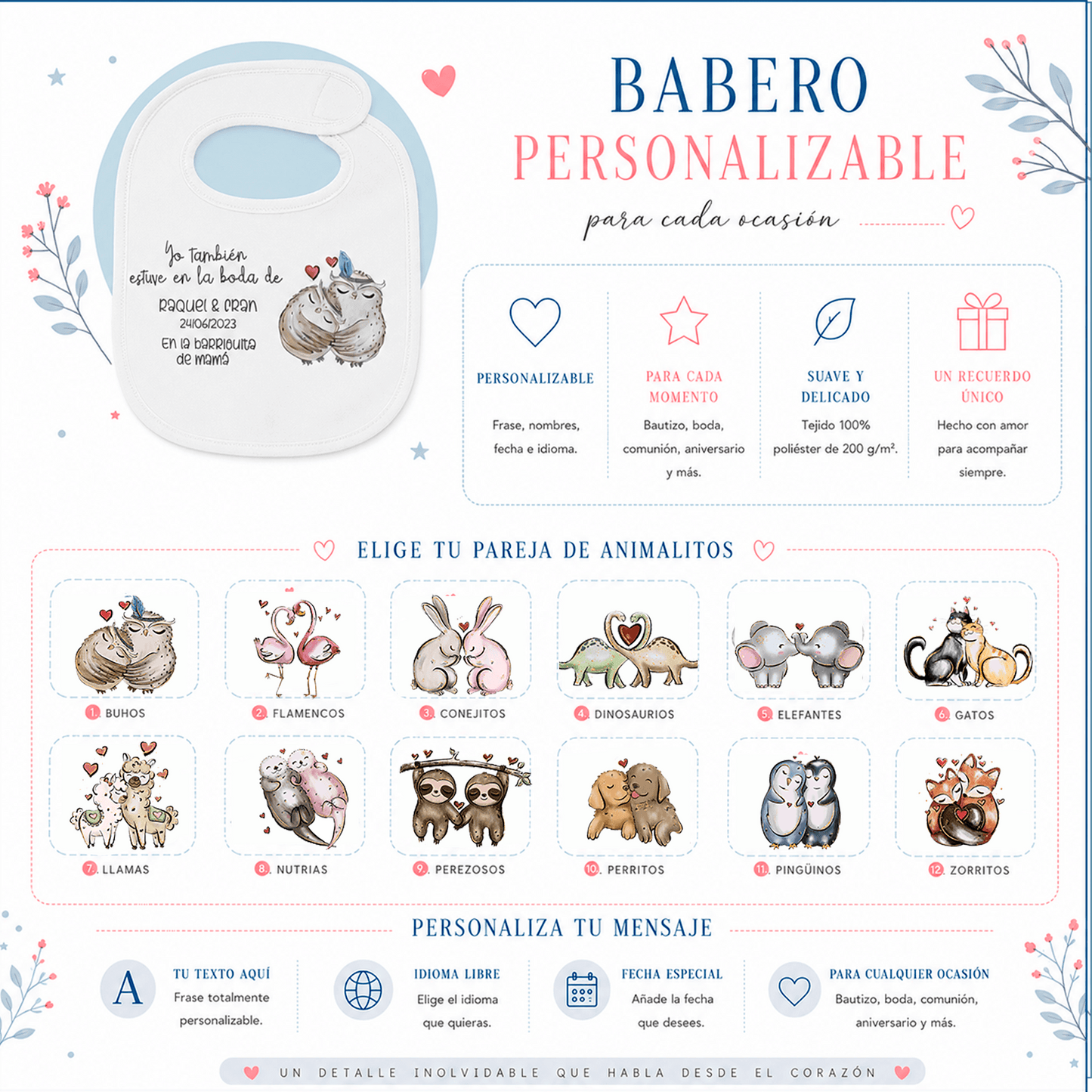 Babero Personalizado «Yo Estuve en...» | Boda, Bautizo y Comunión | Animalitos