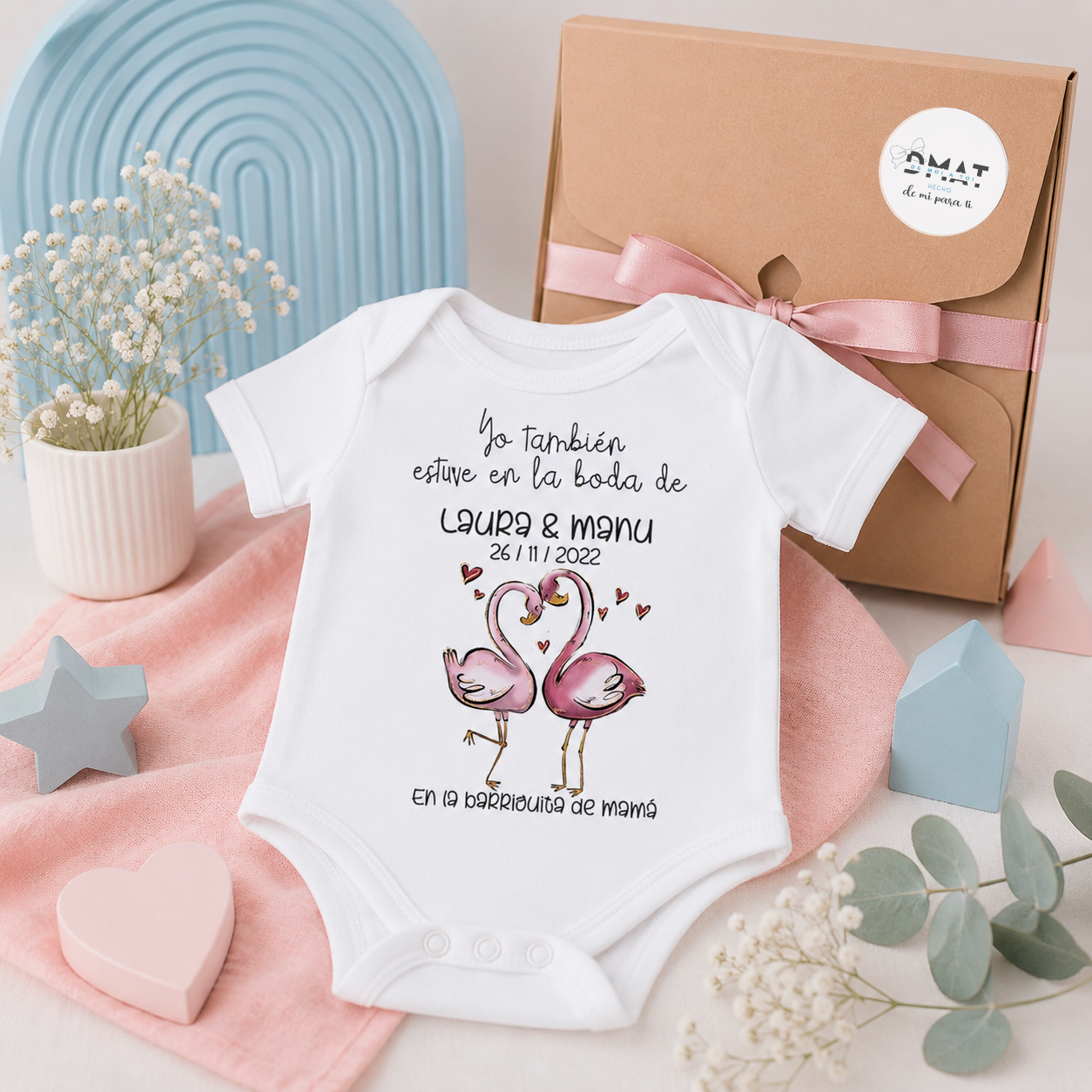 Body bebé personalizado Yo estuve en la boda de animalitos manga corta blanco